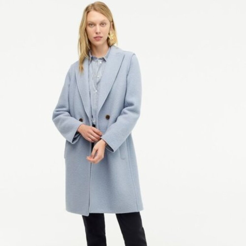 J Crew Daphne topcoat in Italian boiled wool icy blue